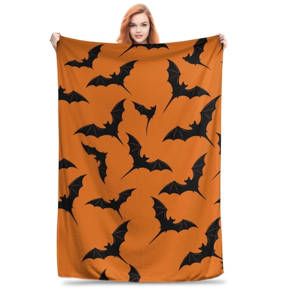 Halloween Blanket Flannel Bat Design All Season Throw Warm Cozy Plush Soft Home Decor for Couch and Bed 50x40