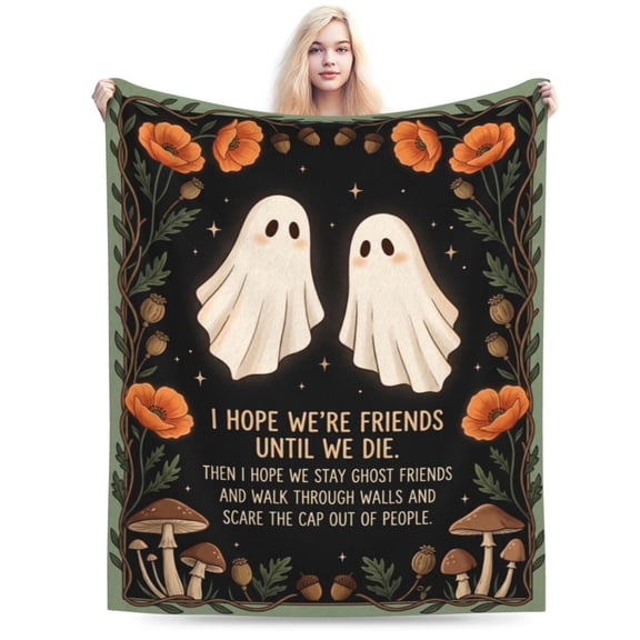 Halloween Blanket, Funny Ghost Friends Pattern, Cute Spooky Holiday Decor, Soft Plush Flannel Throw for Couch Bed 50x40