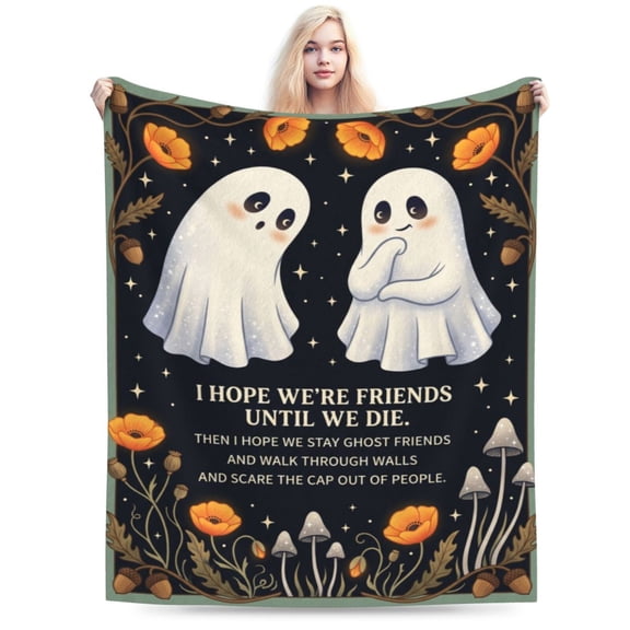 Halloween Blanket, Funny Ghost Friends Pattern, Cute Spooky Holiday Decor, Soft Plush Flannel Throw for Couch Bed 50x40