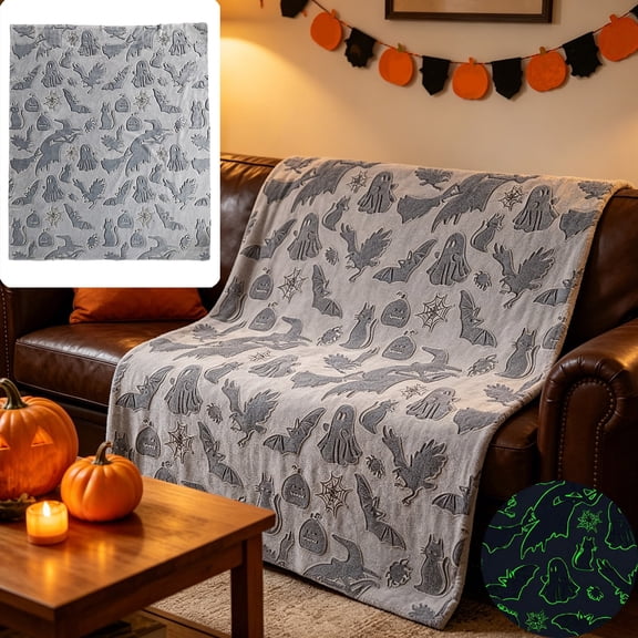 Halloween Blanket, Ghost Pattern, 27.6x39.4'', Portable Halloween Throw Blanket, AC & Nap Blanket