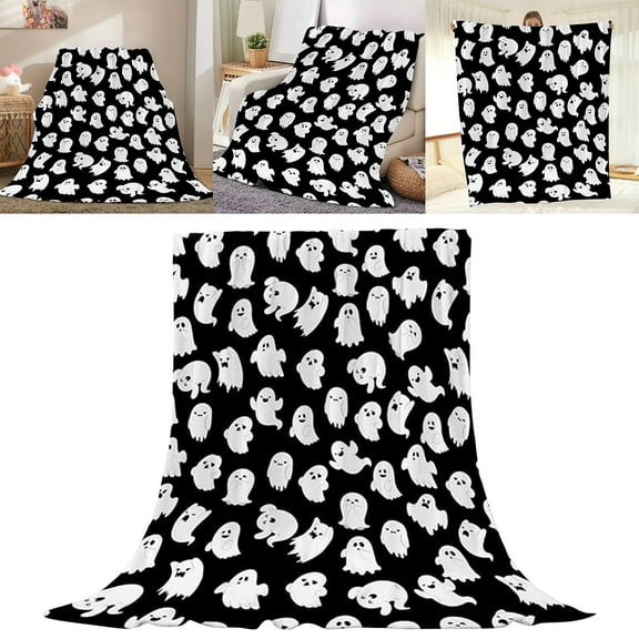 Halloween Blanket Ghost Throw Blankets Halloween Decorations Flannel Blankets for Bed, Sofa, Couch, Travel Blanket 100 x 130