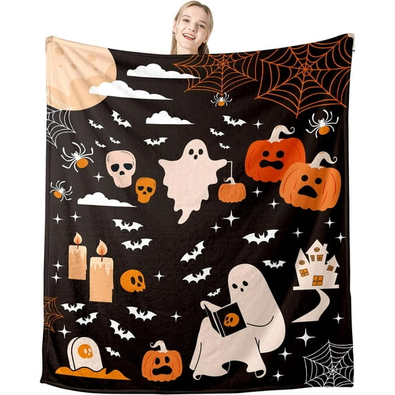 Halloween Blanket Gifts for Her Him Boo Basket Stuffers Nightmare Before Christmas Fall Throw Blanket for Women Men Halloween Blankets for Adults Teens for Boyfriend Girlfriend Fall Decorations