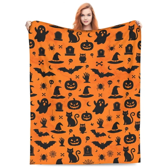 Halloween Blanket, Halloween Bat Design, Soft Cozy Flannel Throw, Spooky Party Decor for Sofa Couch Bed Living Room Home 50x40