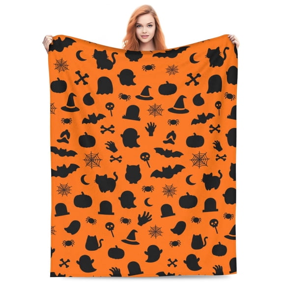 Halloween Blanket, Halloween Bat Design, Soft Cozy Flannel Throw, Spooky Party Decor for Sofa Couch Bed Living Room Home 50x40