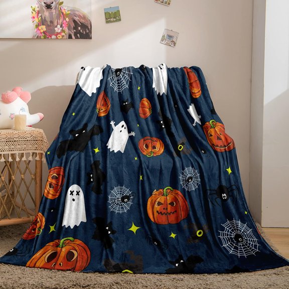 Halloween Blanket Halloween Decorations Pumpkin Printed Flannel Fleece Blanket Cute Pumpkin Ghost Printed Blankets and Throws Soft Cozy Bed Blanket for Kids Teens(Pumpkin, Twin(80"x60"))