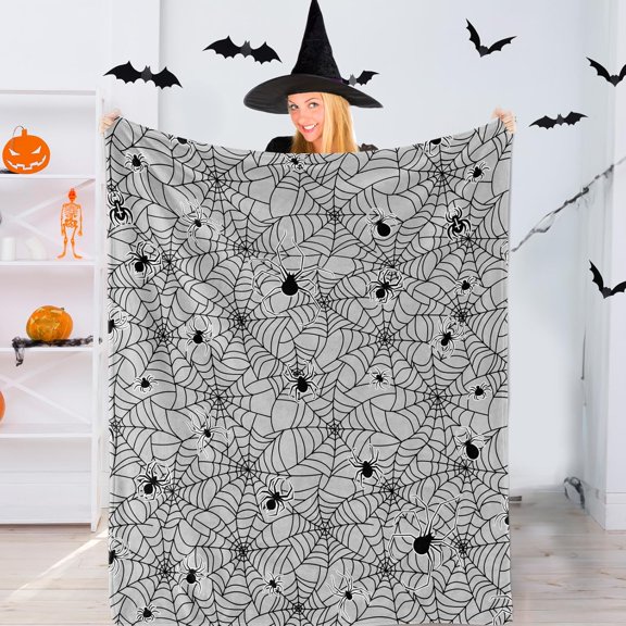 Halloween Blanket, Halloween Themed Throw Blanket, Lightweight Cozy Spider Flannel Blanket, Halloween Blanket Gothic Tthrow Blanket for Home Living Room Couch Sofa Decorations 50x60 Inch