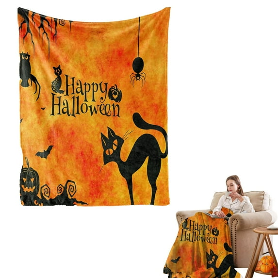 Halloween Blanket Happy Halloweens 150*200 Soft Throw Blanket - Halloweens Themed Gift Pumkin Ghost Witch Black Cat Spider Bat Skull