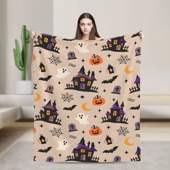 Halloween Blanket Haunted House Ghost Flannel Throw Blanket Spooky Fall Home Decor Gift 50x40 in