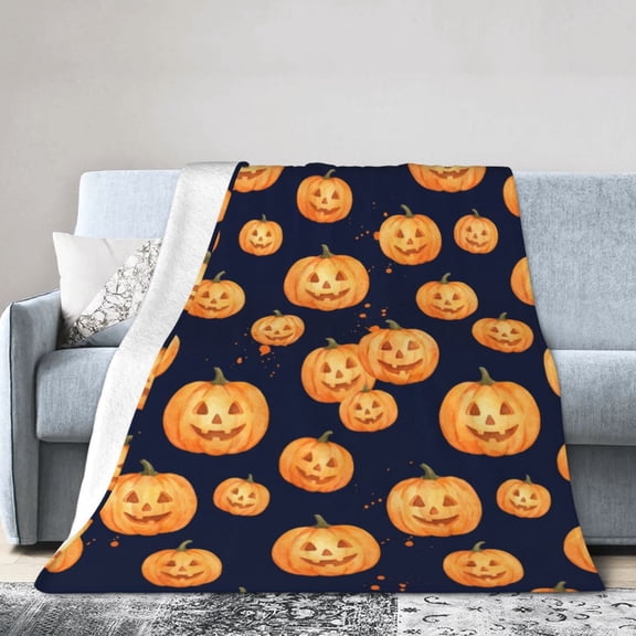 Halloween Blanket, Orange Pumpkin Fall Blanket Cozy Warm Throw for Autumn Home Decor, Living Room Sofa Couch Accent 50x40