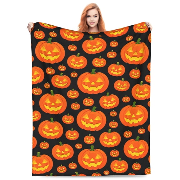 Halloween Blanket, Orange Pumpkin Fall Cabin Throw, Soft Warm Plush Flannel for Living Room Sofa 50x40