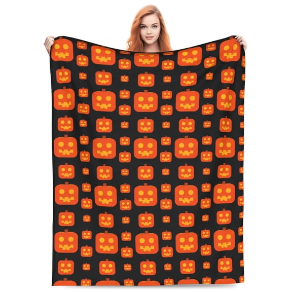 Halloween Blanket, Orange Pumpkin Fall Cabin Throw, Soft Warm Plush Flannel for Living Room Sofa 50x40