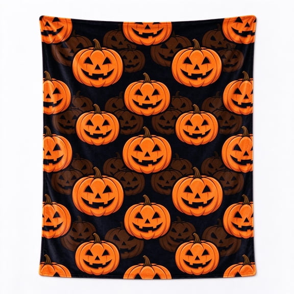 Halloween Blanket, Orange Pumpkin Fall Throw Blanket, Soft Cozy Plush Blanket for Couch Sofa Bed, Halloween Home Decor 50x40