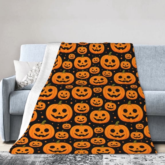 Halloween Blanket, Orange Pumpkin Fall Throw Blanket, Soft Cozy Plush Blanket for Couch Sofa Bed, Halloween Home Decor 50x40