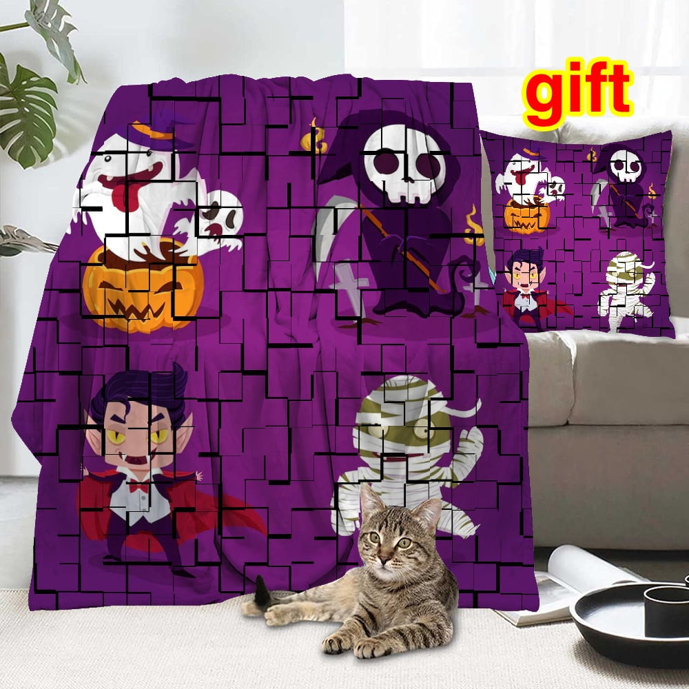Halloween Blanket with Pillow Case,Halloween Pumpkins Spooky Tree