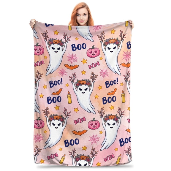 Halloween Blanket Pink Ghost Boo Blanket Fun and Cute Flannel Soft Warm Throw Blanket for Sofas 50x40