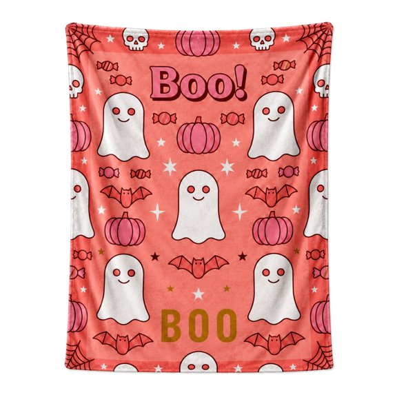 Halloween Blanket, Pink Ghost Boo Design Blanket, Cute Spooky Halloween Decor Accent, Soft Cozy Blanket for Couch Chair Bed 50x40