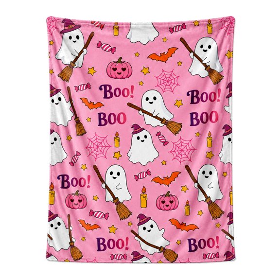 Halloween Blanket, Pink Ghost Boo Throw Blanket, Cute Halloween Flannel Blanket, Soft Warm Cozy Throw for Sofa , Spooky Season Home Decor 50x40