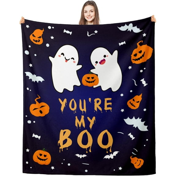 Halloween Blanket, Pumpkin Blanket, Boo Basket Stuffers for Women, Christmas Decorations, Fall Basket Stuffers, Couples Blanket 50x60, Cute Throw Blanket for Girlfriend Boyfriend, Halloween Gifts
