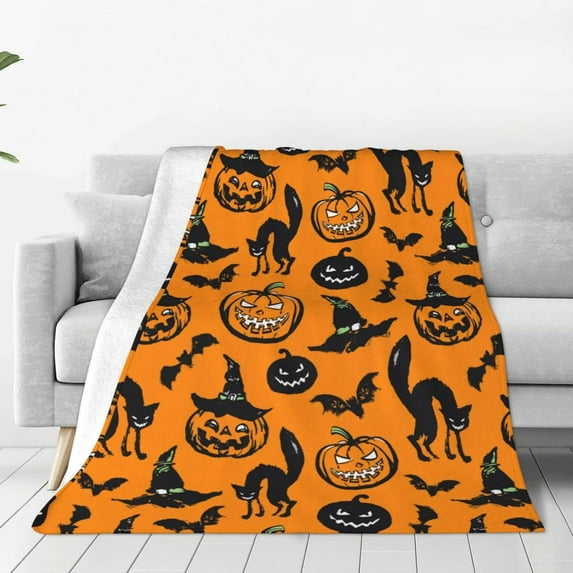 Halloween Blanket Pumpkin Cat Bat Witchy Throw Blanket Cozy Fleece Flannel Plush Bedding Ghost Gifts for Boys Girls Men Women Kids for Couch Sofa Bed Decor 60"X80"