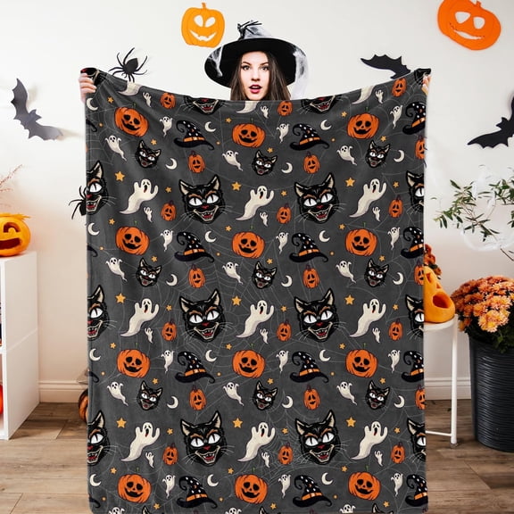 Halloween Blanket Pumpkin Fleece Throw Blanket Cozy Soft Lightweight Blankets Throws for Kids Woman