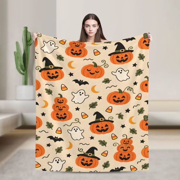 Halloween Blanket Pumpkin Ghost Cute Spooky Flannel Throw Blanket Halloween Gift for Women Men and Teens 50x40 in