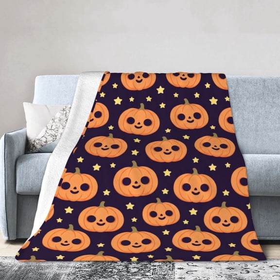 Halloween Blanket | Pumpkin Patch Soft Plush | Cozy Warm Fall Cabin Couch Throw | Autumn Harvest Decor 50x40