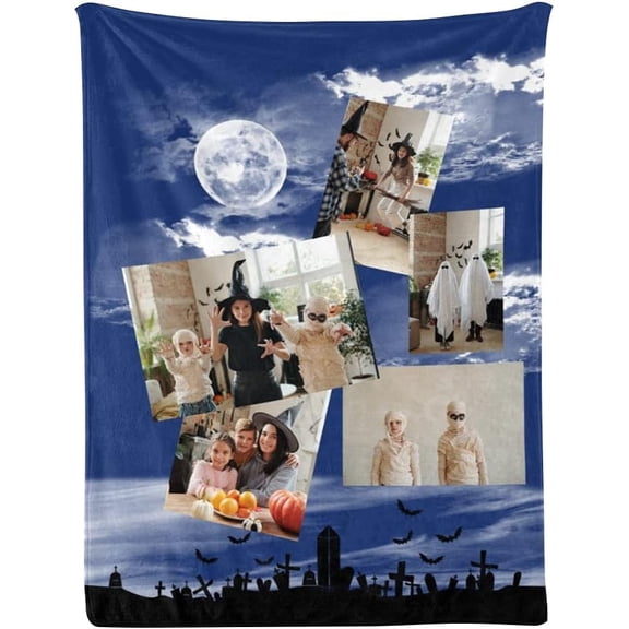 Halloween Blanket Pumpkin Personalized Photo Blankets Customized Picture Black 30x40 Inch
