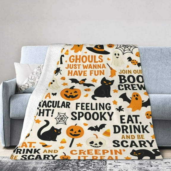 Halloween Blanket Soft Cozy Pumpkin Ghost Spider Throw Blanket Super Plush Warm Bat Witch Hat Fluffy Fleece Halloween Decor Flannel Gifts Blankets for Kids Adults 80x60