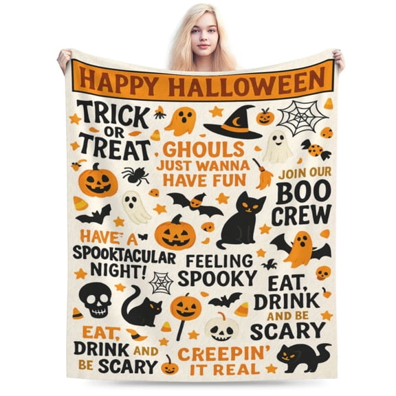 Halloween Blanket Soft Cozy Pumpkin Ghost Spider Throw Blanket Super Plush Warm Bat Witch Hat Fluffy Fleece Halloween Decor Flannel Gifts Blankets for Kids Adults 50x40