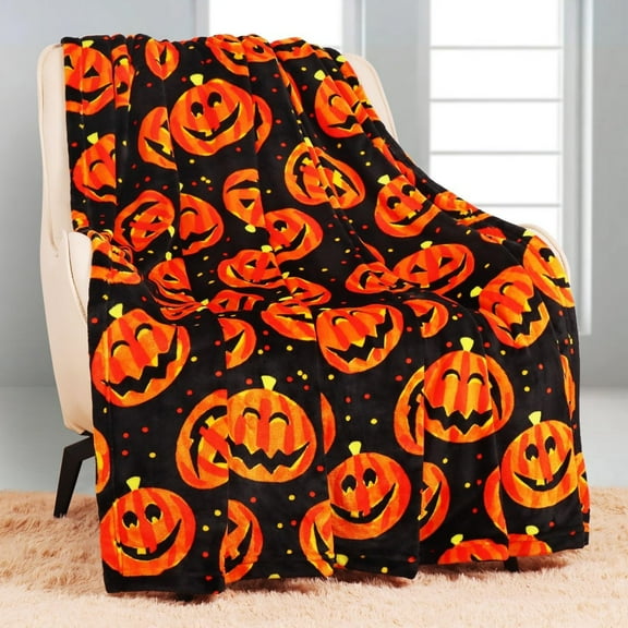Halloween Blanket, Soft and Cozy Pumpkin Pattern Throw, Spooky Funny Horror Ambiance Sense Decor (50x60 Inches)
