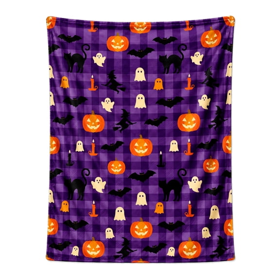 Halloween Blanket | Spooky Bat and Spiderweb Fuzzy Throw | Warm Plush Dark Gothic Room Decor 50x40