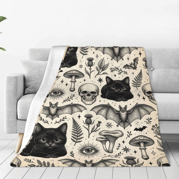 Halloween Blanket, Spooky Gift for Adults, Soft Cozy Flannel Throw, Halloween Decor for Sofa Couch Bed Room Travel 50x40