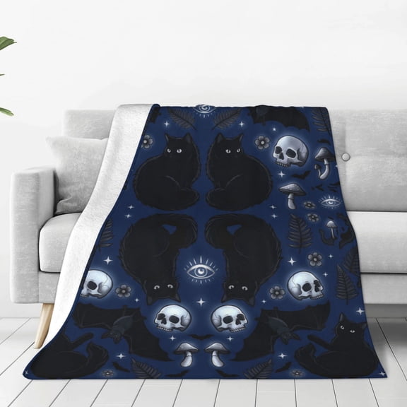 Halloween Blanket, Spooky Goth Aesthetic Throw, Soft Cozy Plush Flannel Blanket for Couch Bed Room Travel 50x40