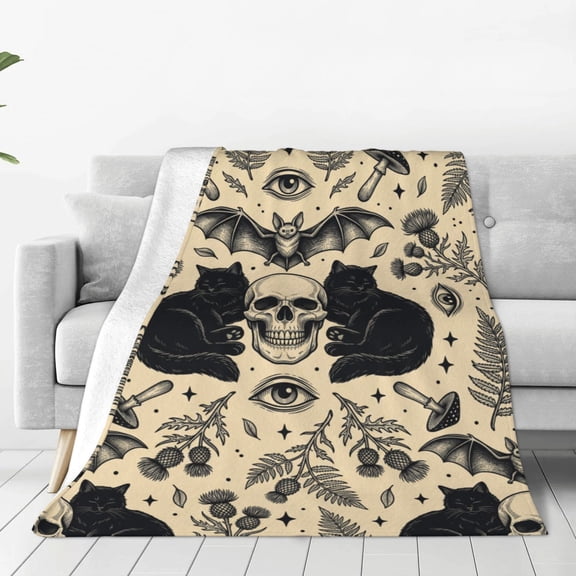 Halloween Blanket, Spooky Goth Aesthetic Throw, Soft Cozy Plush Flannel Blanket for Couch Bed Room Travel 50x40