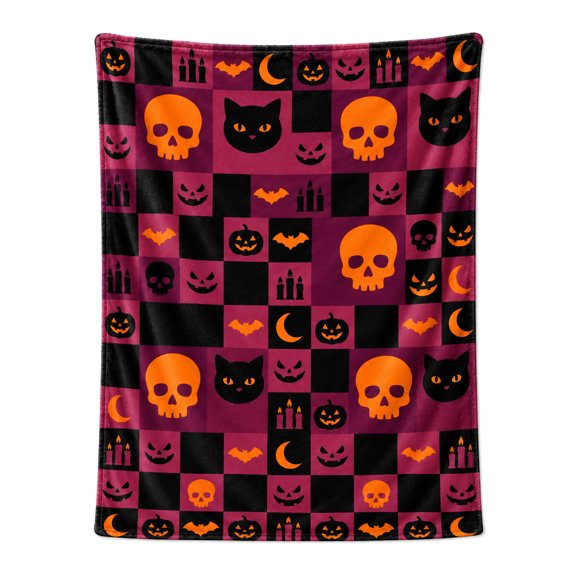 Halloween Blanket, Throw Blankets, Throw Blanket for Couch Sofa Bed, Soft Warm Fuzzy Cozy Plush Checkered Blanket, Farmhouse Fall Decor 50x40