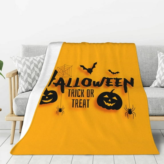 Halloween Blanket Throw Blanket for Couch Sofa and Bed, Happy Halloween Yellow Halloween Plush Throw Blanket, Halloween Decor Fuzzy Cuteness Comfy Flannel Blanket