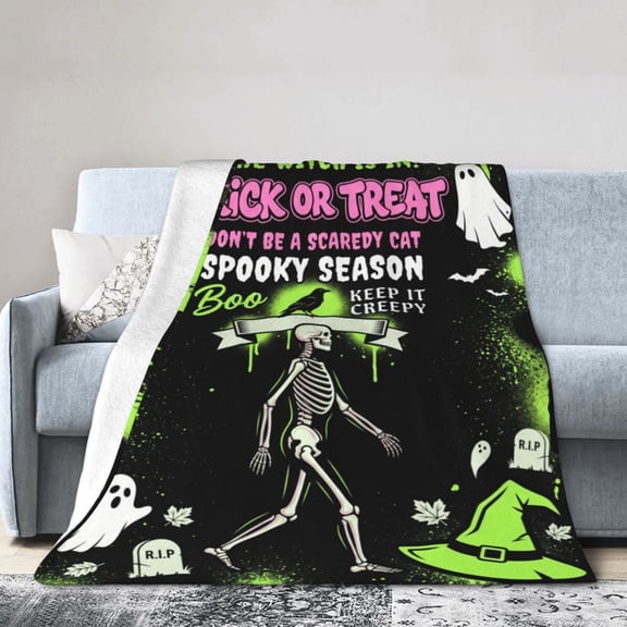 Halloween Blanket, Vintage Ghost and Skeleton Design Blanket, Scary Halloween Decor for Living Room Bedroom, Cozy Warm Throw for Couch Sofa Winter Season 50x40