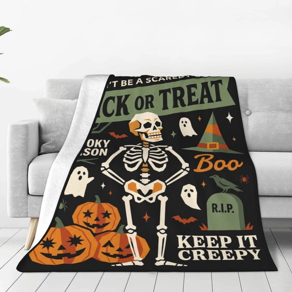 Halloween Blanket, Vintage Scary Ghost Skeleton Pattern, Cozy Fuzzy Flannel Throw, Winter Home Decor for Couch Bed 50x40