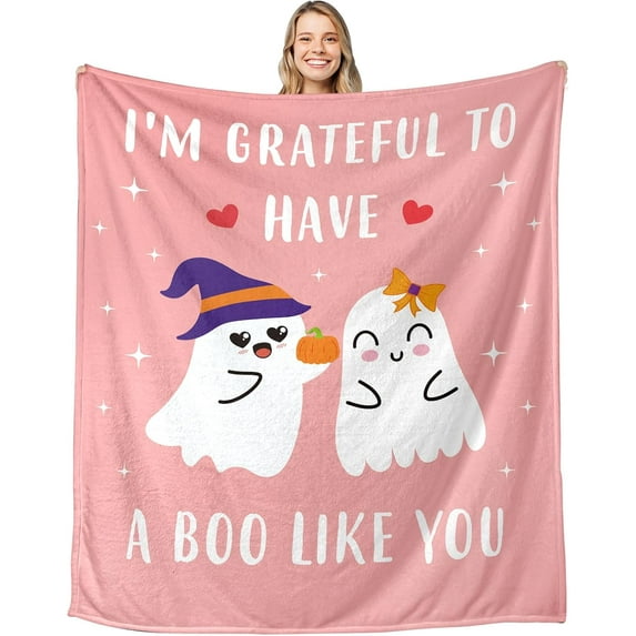 Halloween Blanket for Women, Fall Throw Blanket for Boyfriend Girlfriend, Couple Halloween Throw Blanket 50x60, Cute Halloween Decorations,Spooky Blanket Autumn Gift for Women Men Her, Pink