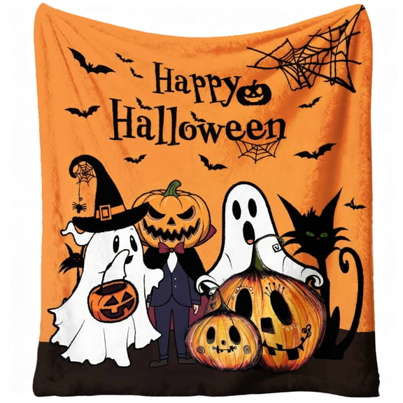 Halloween Blanket for Boys Kids Teens Adult Pumpkin Ghost Bat Witch Spooky Sofa Bed Throw Blankets Halloween Room Decor for Kids Flannel Blankets