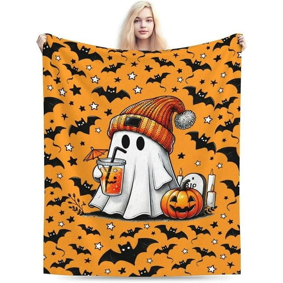 Halloween Blanket for Unisex, Haunted Halloween Themed Design Printed Throw Blankets for Lap, Chair, Sofa, Warm Soft Cozy Blanket, 50"x 60"