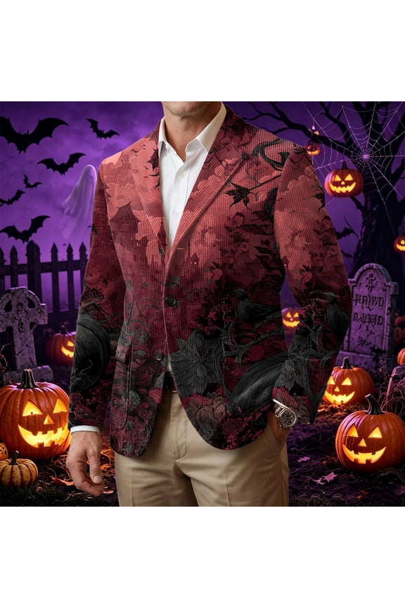 Halloween Blazer for Men Lightweight Corduroy Halloween Casual Three Buttons Holiday Party Fit Jacket with Pockets
