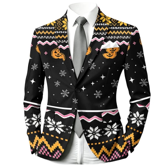 Halloween Blazer for Men Printed Blazer Jacket, Long Sleeve Business Casual Suit Coat for Fall Winter Party and Work 1Pcs Khaki 3XL
