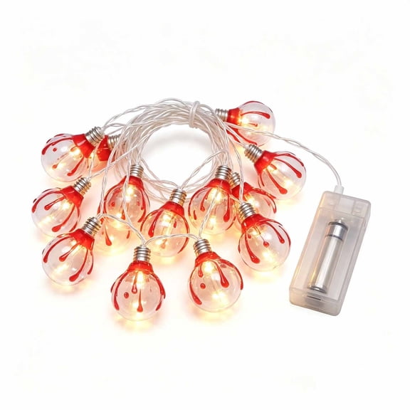 Halloween Bloods Drip Bulb String Lights 10LED Battery Operated Warm White Lights Spooky Decor Lights For Indoor Halloween Party Home Window Mantel
