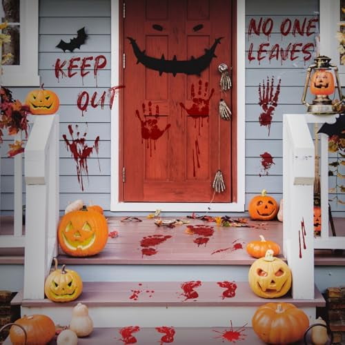 Halloween Bloody Decorations, Bloody Handprint Footprint Floor Clings, Halloween Party Indoor Outdoor Wall Window Floor Stickers Clings$$Home Decor, Kitchen, & Other