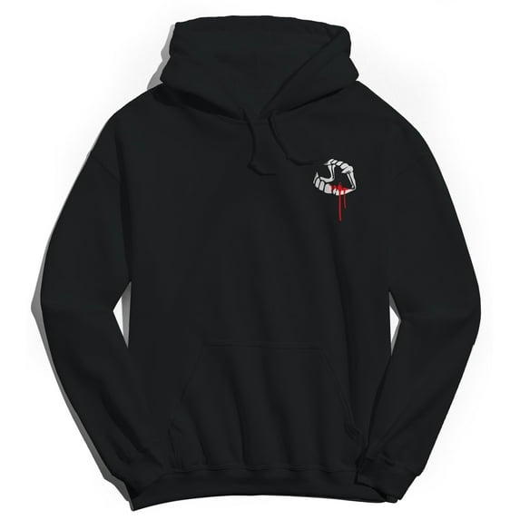 Halloween Bloody Fang Graphic Black Men's Cotton Pullover Hoodie