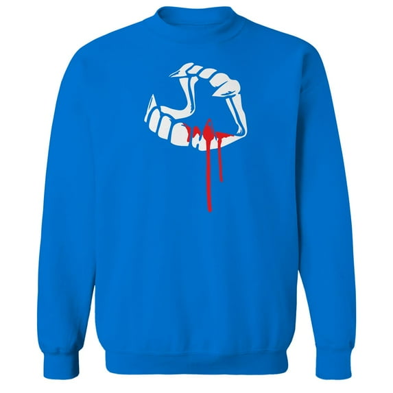 Halloween Bloody Fang Graphic Royal Men's Cotton Pullover Sweatshirt