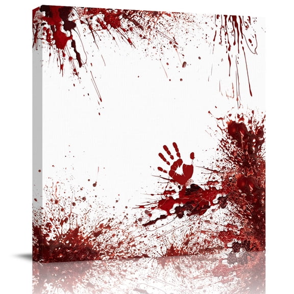 Halloween Bloody Handprint Canvas Artwork Painting Art, Horror Blood Bloody Palm Square Framed Wall Decorations Prints Picture for Bedroom Kitchen Living Room, 8x8 in