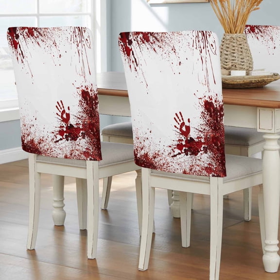 Halloween Bloody Handprint Chair Covers Set of 8 Horror Blood Bloody Palm Chair Back Covers Stretch Removable Washable Slipcovers Protector for Dining Room Kitchen Party Decor
