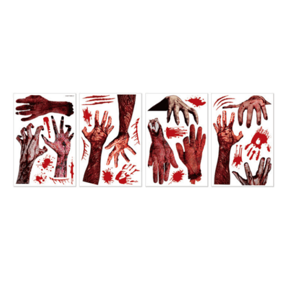 Halloween Bloody Handprint Window Clings, 4 Sheets Realistic Bloody Hands and Splatter Stickers for Party Decorations, Horror Zombie Scary Decals for Home, Office, Haunted House, Car, Glass Doors